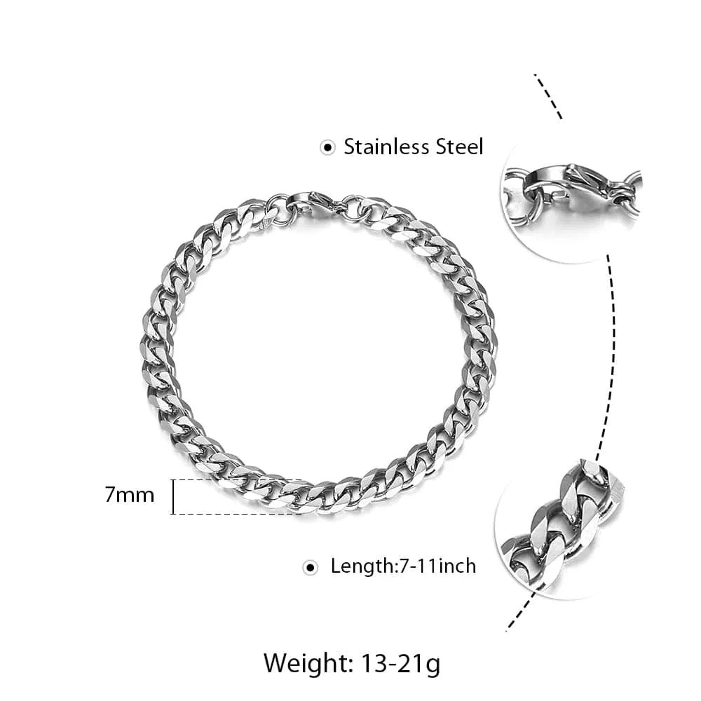 Stainless Steel Curb Cuban Link Bracelets For Men With 3 To 11 Mm Size Range Premium Craftsmanship
