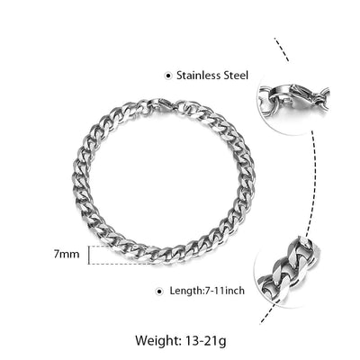 Stainless Steel Curb Cuban Link Bracelets For Men With 3 To 11 Mm Size Range Premium Craftsmanship