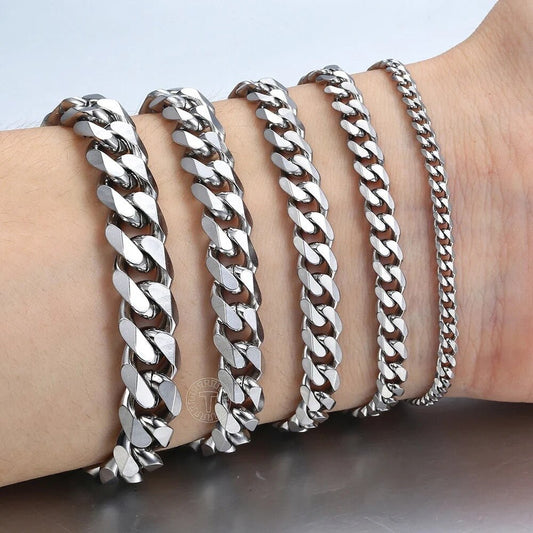 Stainless Steel Curb Cuban Link Bracelets For Men With 3 To 11 Mm Size Range Premium Craftsmanship