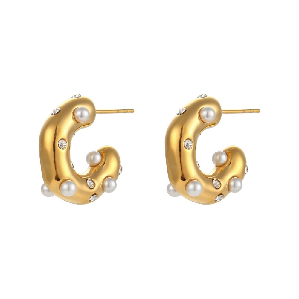 Stainless Steel Gold Plated Earrings For Women Irregular Pearl Zircon Paved Thick Statement Earring Jewelry