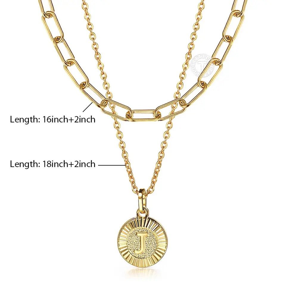 Stainless Steel Initial Coin Chain Necklace 2pcs/Set
