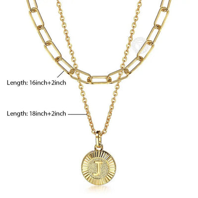 Stainless Steel Initial Coin Chain Necklace 2pcs/Set