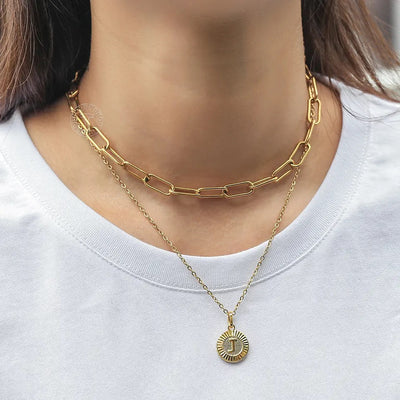 Stainless Steel Initial Coin Chain Necklace 2pcs/Set