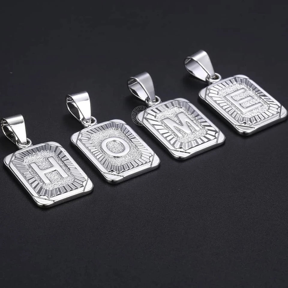Stainless Steel Initial Cuban Necklace Personalized Monogram Pendant On Cuban Link Chain For Men Women