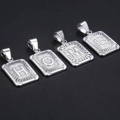 Stainless Steel Initial Cuban Necklace Personalized Monogram Pendant On Cuban Link Chain For Men Women