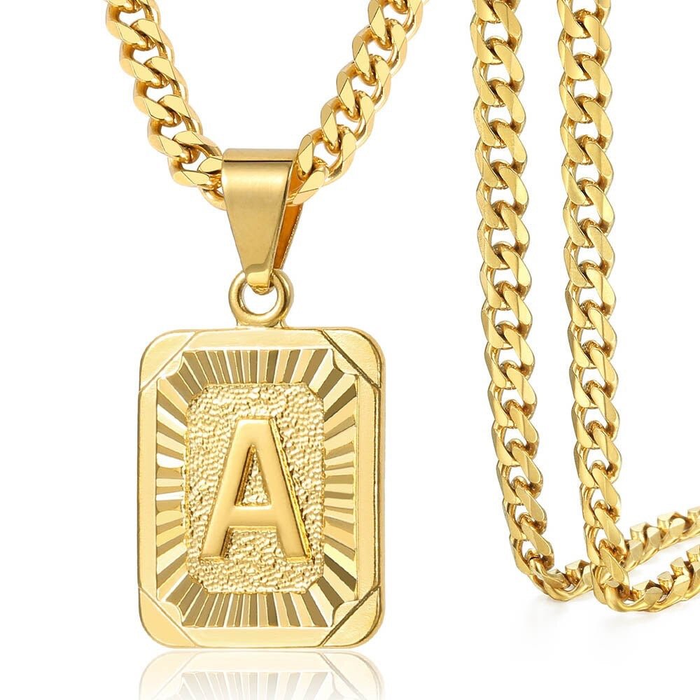 Stainless Steel Initial Cuban Necklace Personalized Monogram Pendant On Cuban Link Chain For Men Women