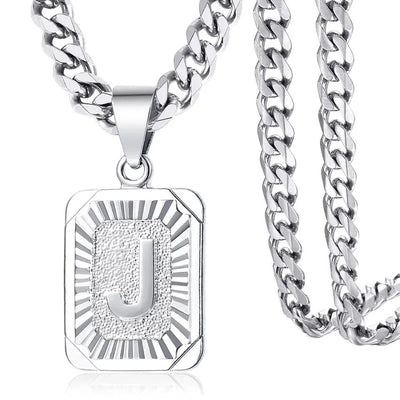 Stainless Steel Initial Cuban Necklace Personalized Monogram Pendant On Cuban Link Chain For Men Women