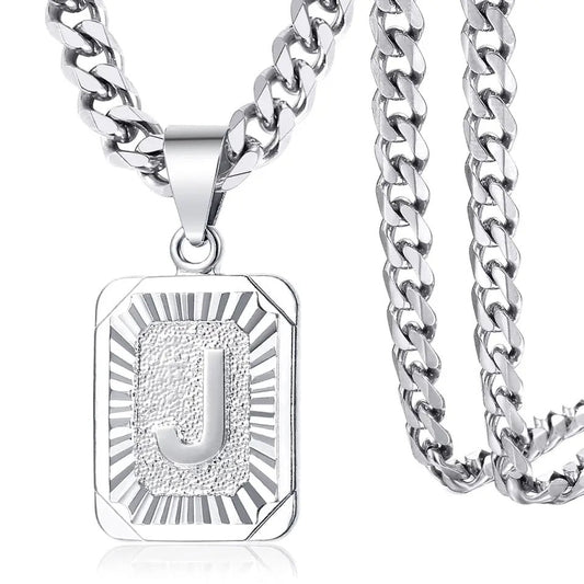 Stainless Steel Initial Cuban Necklace Personalized Monogram Pendant On Cuban Link Chain For Men Women