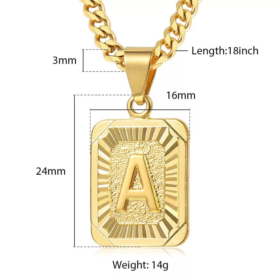 Stainless Steel Initial Cuban Necklace Personalized Monogram Pendant On Cuban Link Chain For Men Women