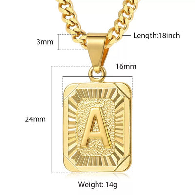 Stainless Steel Initial Cuban Necklace Personalized Monogram Pendant On Cuban Link Chain For Men Women