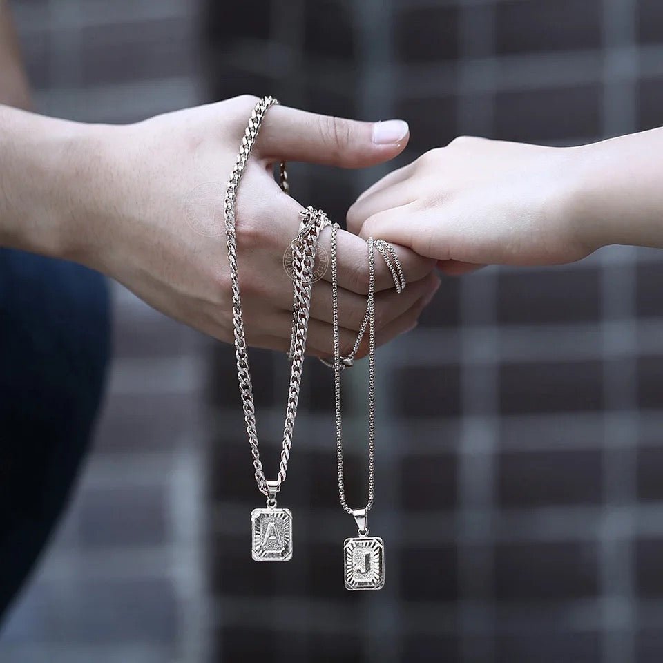 Stainless Steel Initial Cuban Necklace Personalized Monogram Pendant On Cuban Link Chain For Men Women