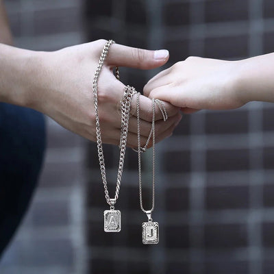 Stainless Steel Initial Cuban Necklace Personalized Monogram Pendant On Cuban Link Chain For Men Women