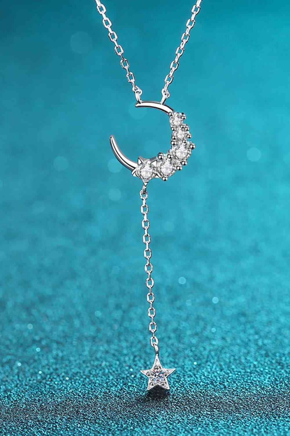 Star & Moon Moissanite Necklace in Sterling Silver