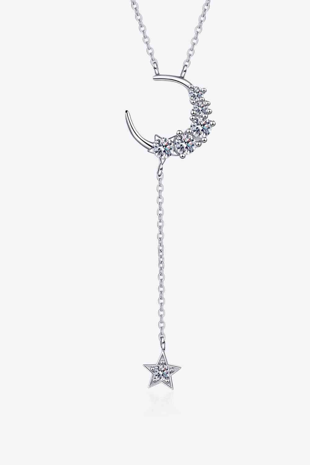 Star & Moon Moissanite Necklace in Sterling Silver