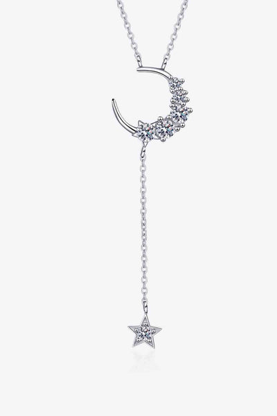 Star & Moon Moissanite Necklace in Sterling Silver