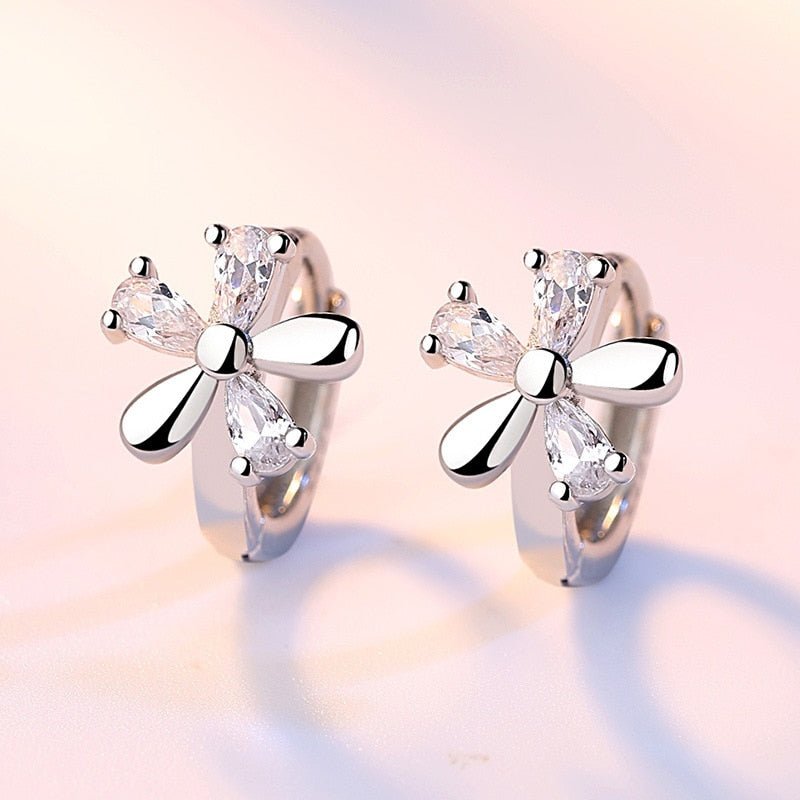 Sterling 925 Silver Earrings Natural Crystal Small Flower Hoop Earrings For Woman FQL3235