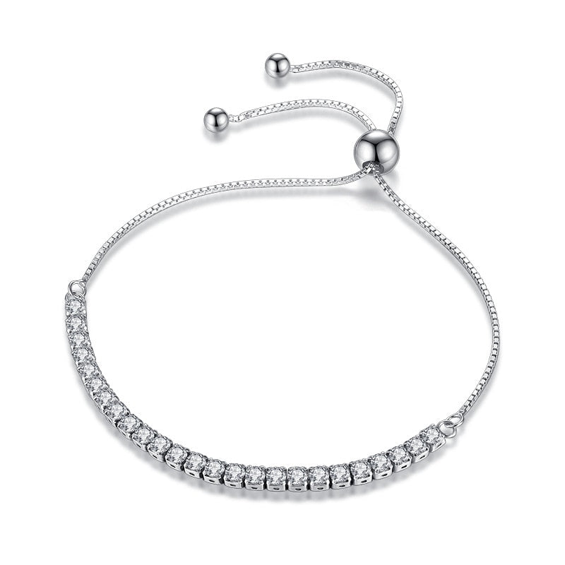 Sterling Silver Sparkling Strand Bracelet For Women Link Tennis Jewelry Elegant Shimmering Accessory