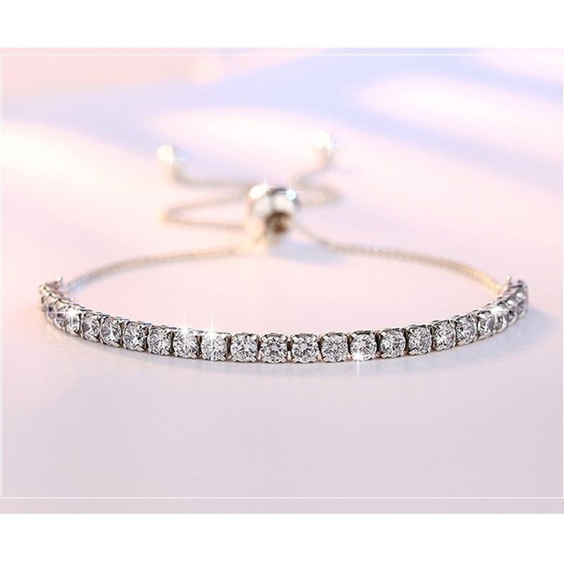 Sterling Silver Sparkling Strand Bracelet For Women Link Tennis Jewelry Elegant Shimmering Accessory