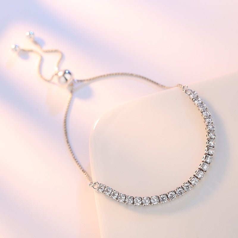 Sterling Silver Sparkling Strand Bracelet For Women Link Tennis Jewelry Elegant Shimmering Accessory
