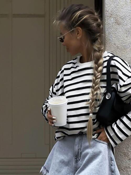 Timeless Striped Long Sleeve Top with Classic Round Neck