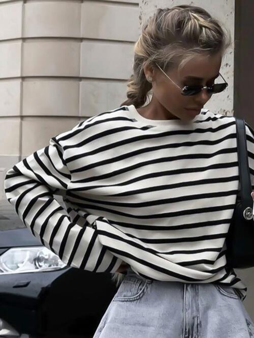 Timeless Striped Long Sleeve Top with Classic Round Neck