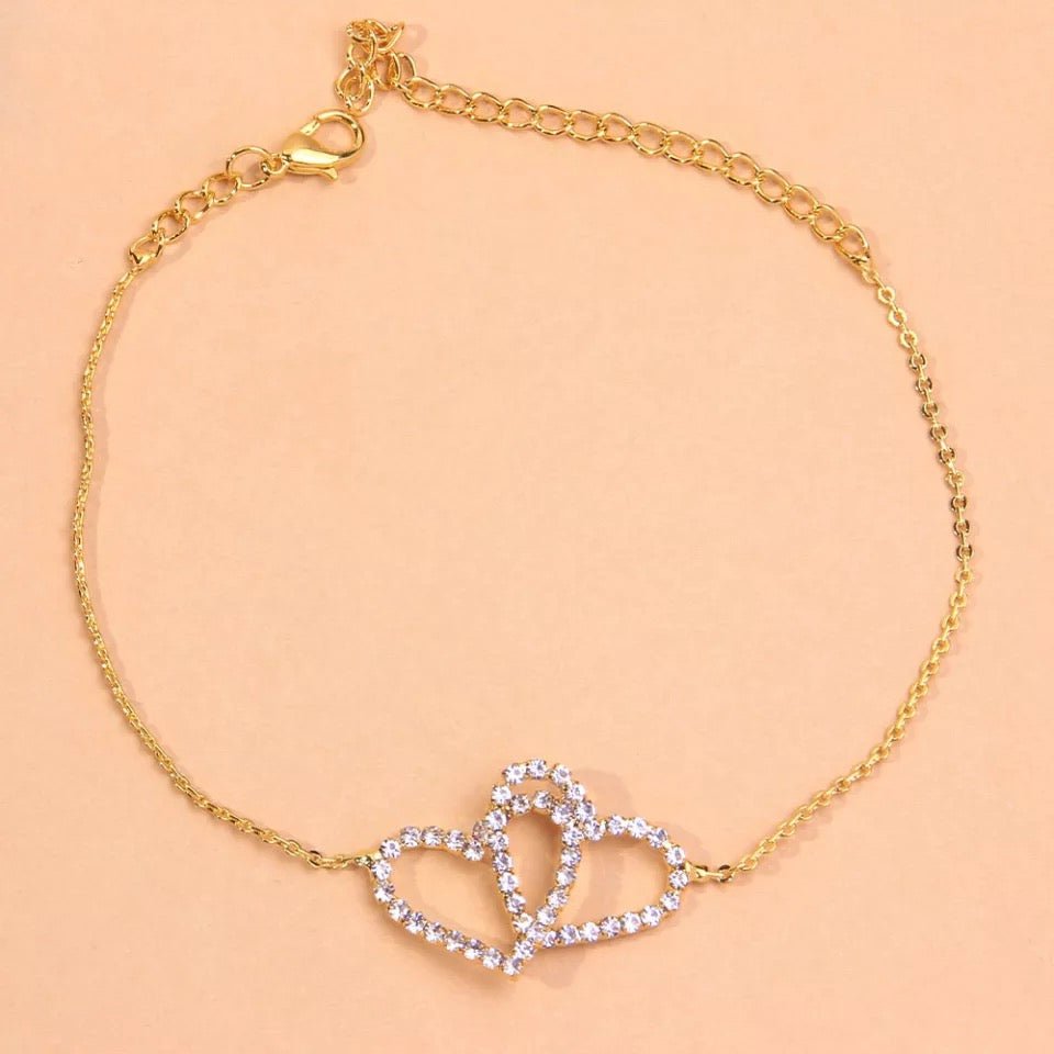 Summer Beach Rhinestone Heart Anklet