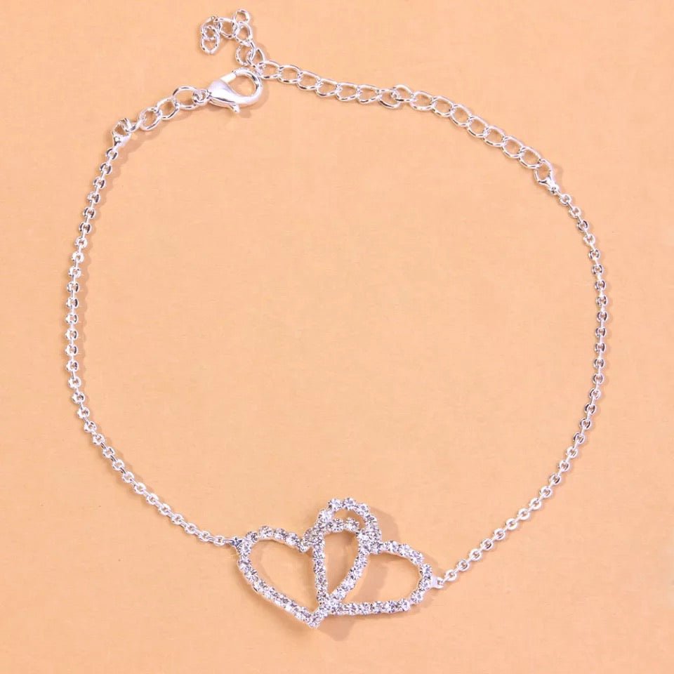 Summer Beach Rhinestone Heart Anklet