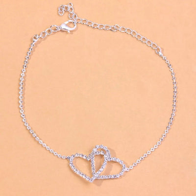 Summer Beach Rhinestone Heart Anklet