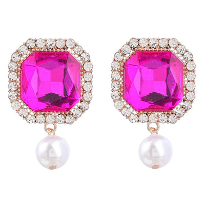 Super Flash Claw Chain Square Alloy Diamond Pearl Earrings for Women