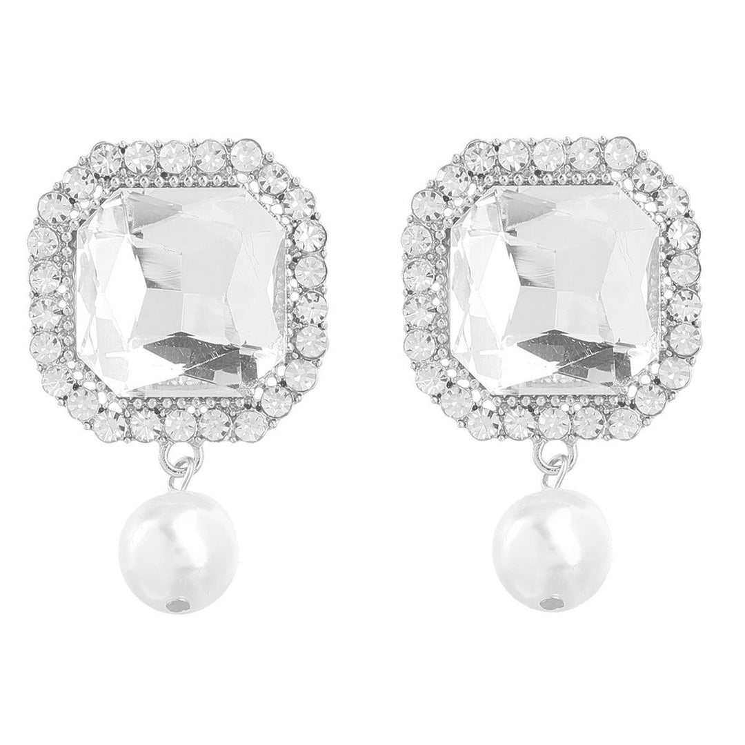 Super Flash Claw Chain Square Alloy Diamond Pearl Earrings for Women