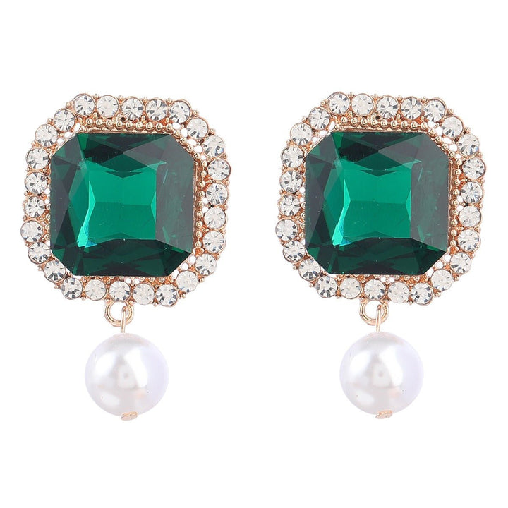 Super Flash Claw Chain Square Alloy Diamond Pearl Earrings for Women