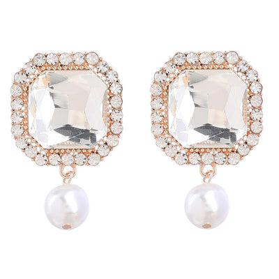 Super Flash Claw Chain Square Alloy Diamond Pearl Earrings for Women