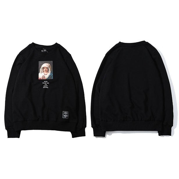 Sweatshirt Streetwear Virgin Mary Print Mens Hip Hop Pullover Sweatshirts