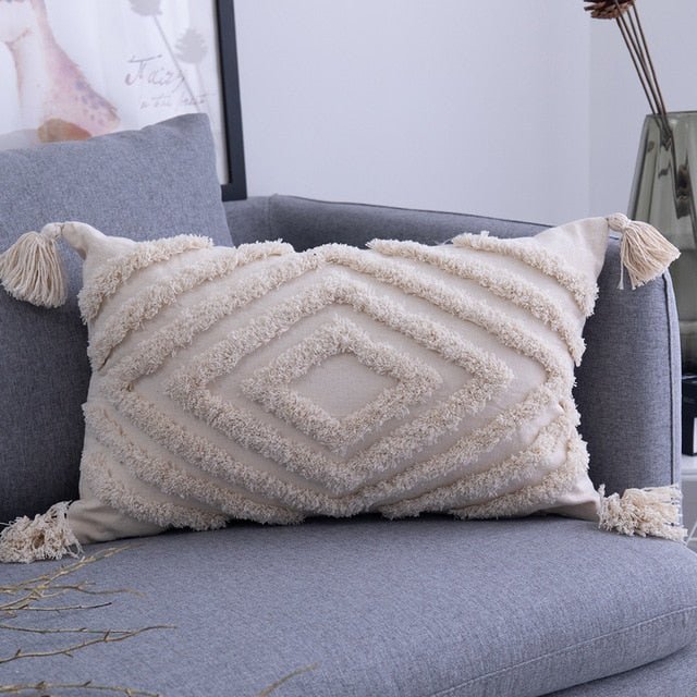 Tassels Cushion Cover 45x 45cm/30x50cm Beige Pillow Cover  Handmade Square Home Decoration for living Room Bed Room Zip Open