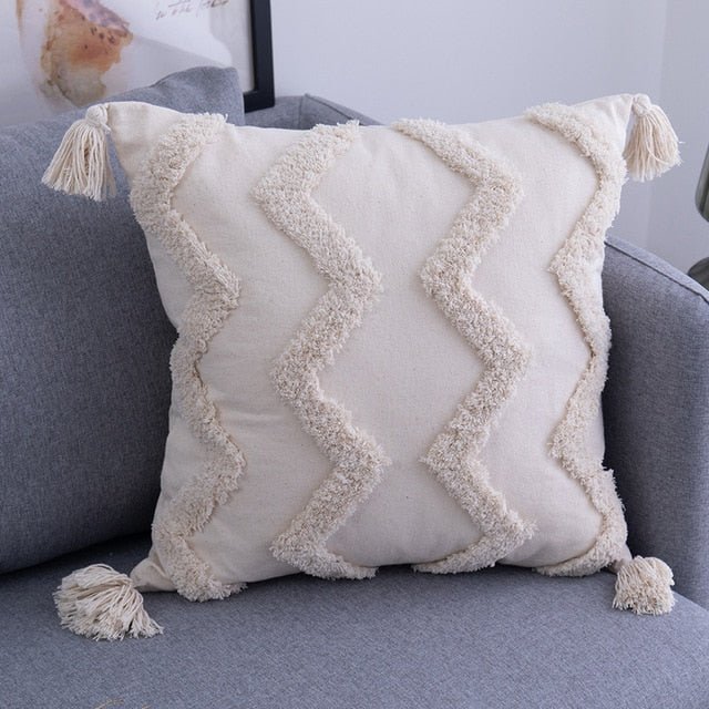 Tassels Cushion Cover 45x 45cm/30x50cm Beige Pillow Cover  Handmade Square Home Decoration for living Room Bed Room Zip Open