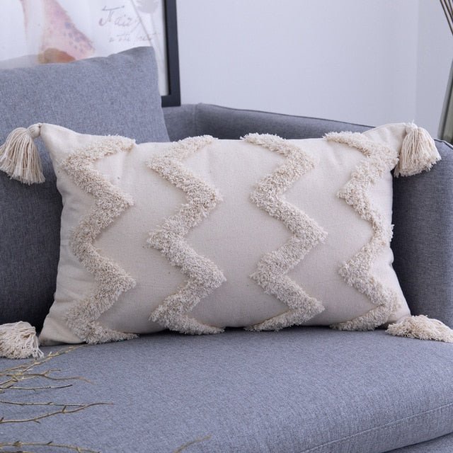 Tassels Cushion Cover 45x 45cm/30x50cm Beige Pillow Cover  Handmade Square Home Decoration for living Room Bed Room Zip Open