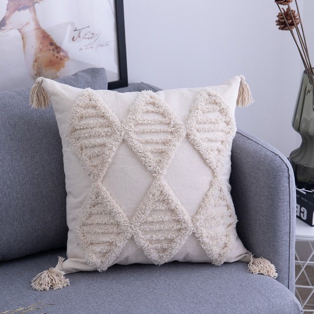 Tassels Cushion Cover 45x 45cm/30x50cm Beige Pillow Cover  Handmade Square Home Decoration for living Room Bed Room Zip Open