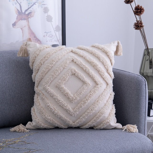 Tassels Cushion Cover 45x 45cm/30x50cm Beige Pillow Cover  Handmade Square Home Decoration for living Room Bed Room Zip Open