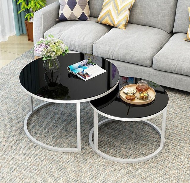 Tempered Glass Round Coffee Table for Living Room 2 in 1 Combination Cafe Table Easy Assembly Center Table