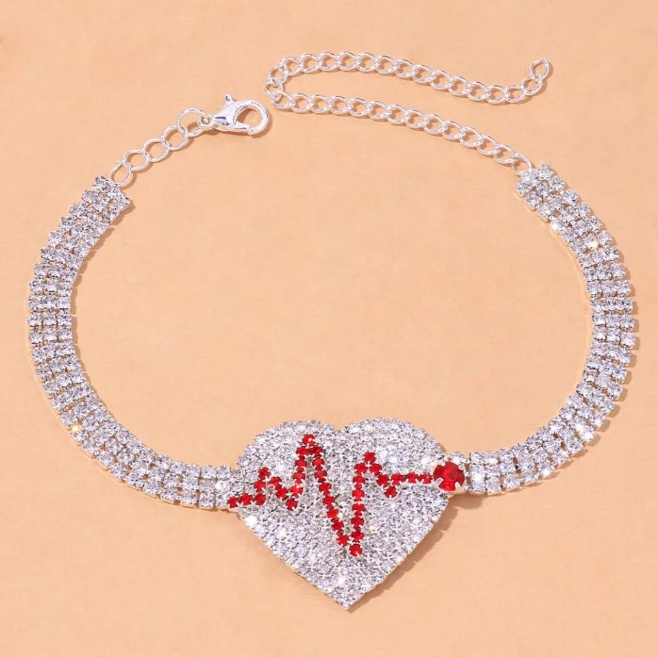 Tennis Chain Rhinestone Heart Anklet