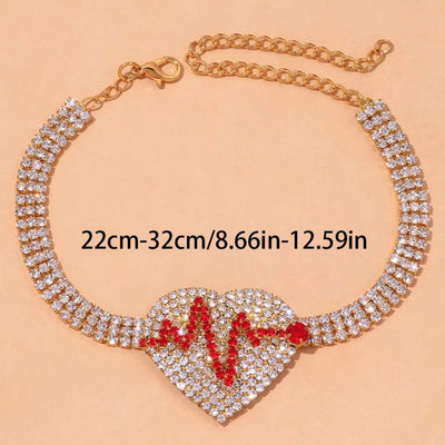 Rhinestone Tennis Chain Heart Anklet For Women Fashion Jewelry Sparkling Everyday Style Gift Idea