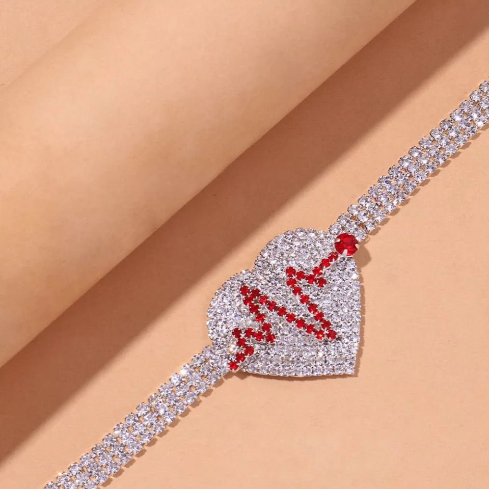 Tennis Chain Rhinestone Heart Anklet