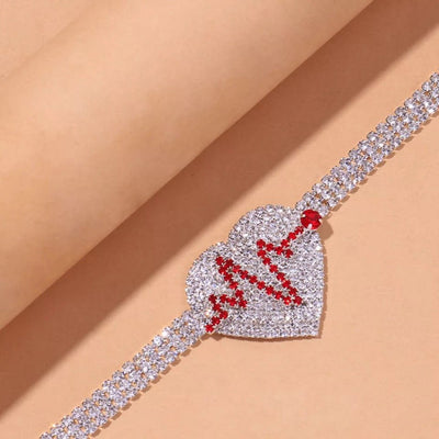 Rhinestone Tennis Chain Heart Anklet For Women Fashion Jewelry Sparkling Everyday Style Gift Idea