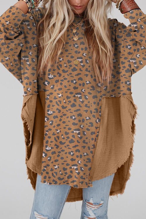 Textured Leopard Pattern Relaxed Fit Top for Stylish Comfort