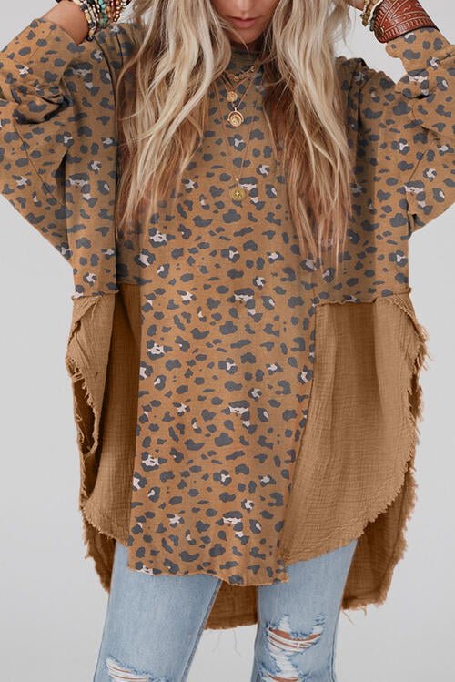 Textured Leopard Pattern Relaxed Fit Top