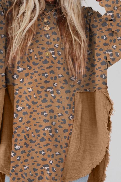 Textured Leopard Pattern Relaxed Fit Top