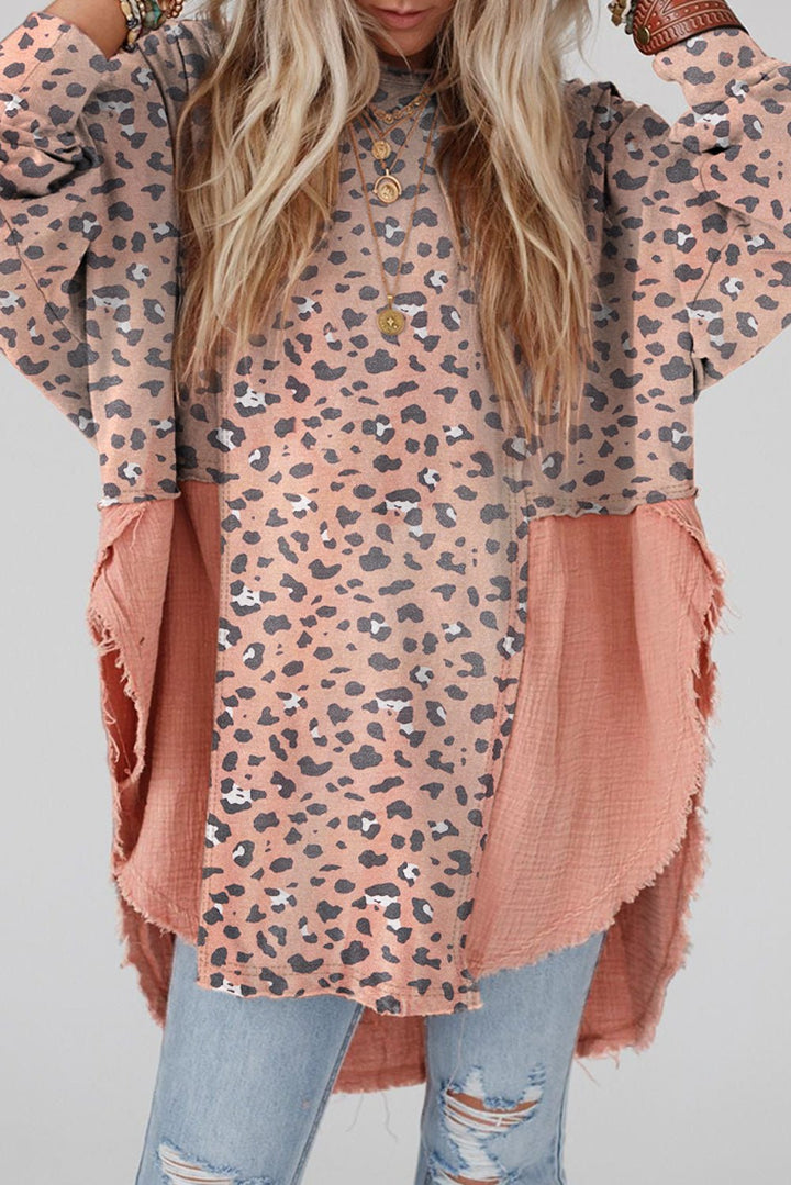 Textured Leopard Pattern Relaxed Fit Top