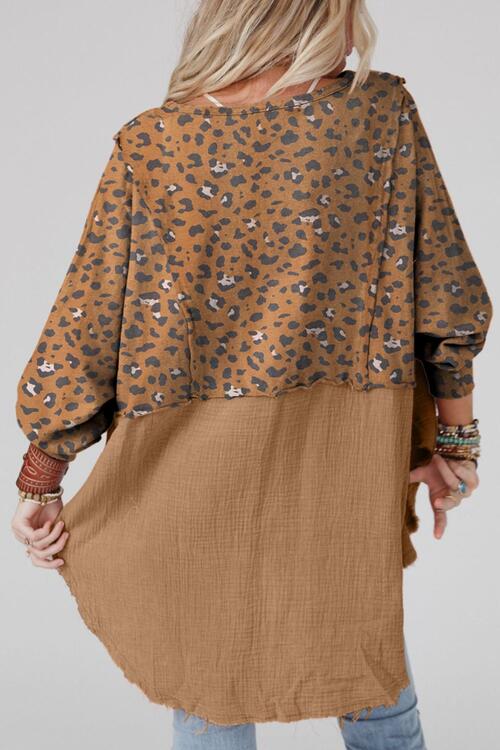 Textured Leopard Pattern Relaxed Fit Top