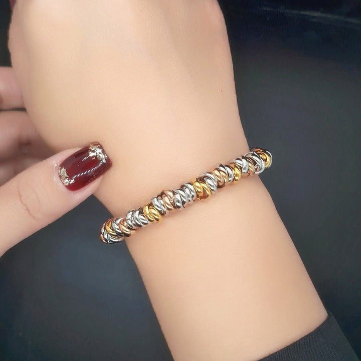 Through body titanium steel Non-fading tri-colour thick bracelet gold niche jewellery female