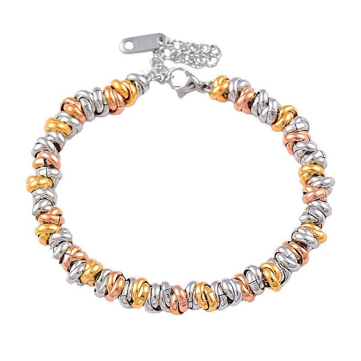 Through body titanium steel Non-fading tri-colour thick bracelet gold niche jewellery female